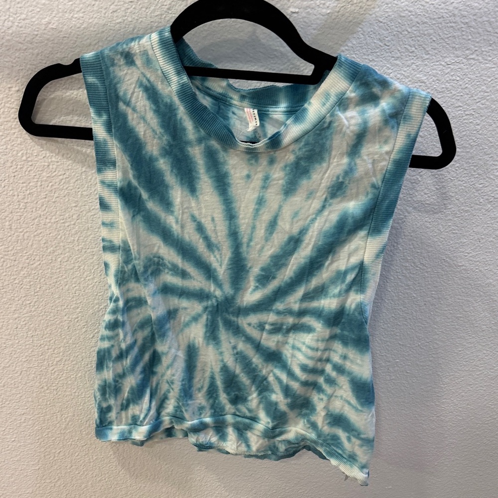 FP Movement by Free People Teal Tie-Dye Muscle Tee